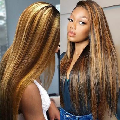 China Soft Natural Bleached Knots Raw Unprocessed Lace Front Human Hair Wig Honey Blonde Virgin Cuticle Aligned Hair Wig for sale