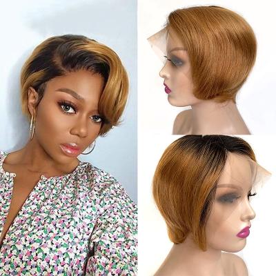 China Natural Soft Transparent Lace Front Wigs Pre Plucked Brazilian Hair T Piece Short Hair Wig for sale