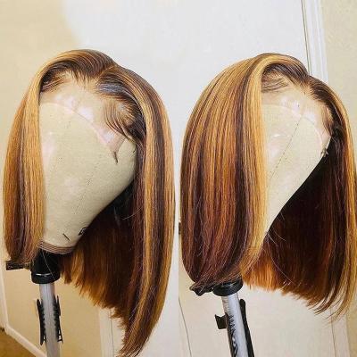 China Soft Natural Ombre P4/27 Accent Bob Wigs Brazilian Remy Hair Short T Part Picture Cut Wigs for sale