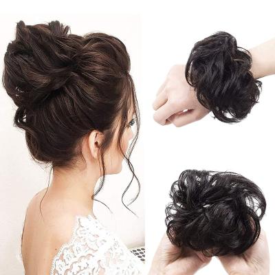 China Natural Flexible Curly Synthetic Wigs Wavy Hair Bun Bun Ring Wrap On Messy Hair Elastic Ponytails For Women for sale