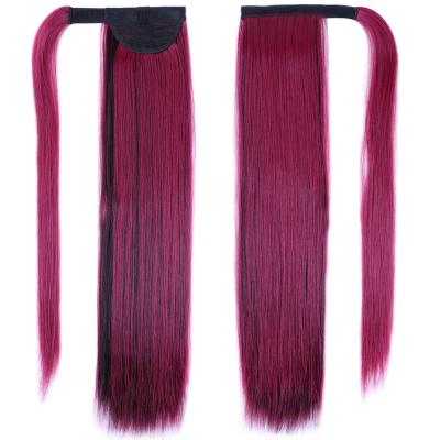 China Long Yaki Ombre Colored New 22inch Corn Wavy Curly Wrap Around Clip In Synthetic Ponytail Hair Extensions for sale