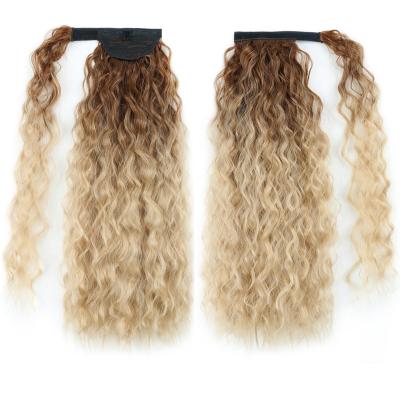 China Synthetic Corn Ponytail Hair Extensions Long Wavy Yaki Wrap Clip In Hair Pony Tail Hairpiece With Hairpins for sale