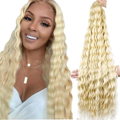 China 32Inches Deep Wave Wavy Hair Extensions Ombre Crochet Hair Synthetic Silk Ombre Blonde Surf Crochet Hair 32 Inches Loose Deep Wave Hair for sale