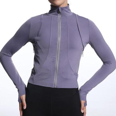 China 2021 Breathable Gym Equipment Sports Equipment Shirt Coat Zipper Long Sleeve Quick Dry Pocket Top Sportswear for sale