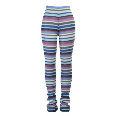 China Casual stripe breathable fashionable women knit pants fold over women's pants and trousers for sale