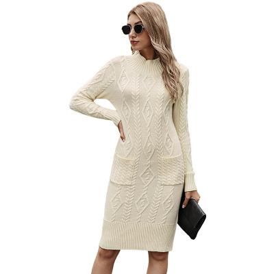 China Breathable Winter Knitted Sweater Woman Tops Fashionable Solid Color Dress Winter Sweaters For Ladies for sale