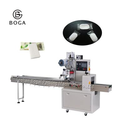 China Plastic Horizontal Flow Wrapper / Rotary Flow Shower Soap Packaging Machine for sale