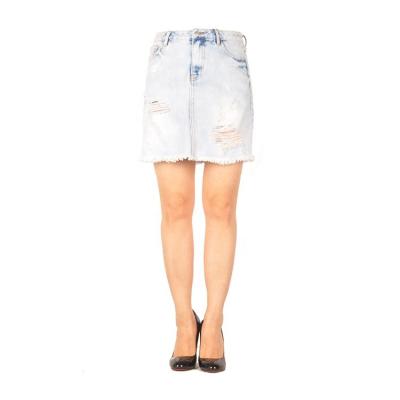 China Others Top Quality Set Summer Bleach Fashionable Fray Edge Friend Feel Holes Denim Denim Lattice Women Short Mini Skirt For Girl Ladies for sale