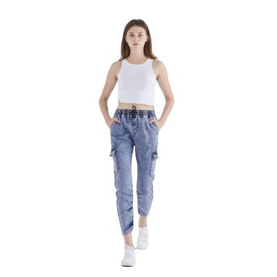 China Heavy snowfall pencil jogger denim Canton jeans women's high quality slim reverse panties drawstring waisted plus size for sale