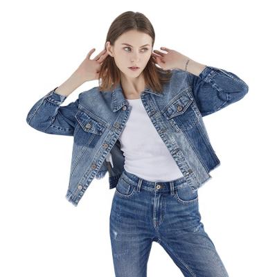 China Plus Size 2020 Long Sleeve Custom Made Blue Washed Womens Winter Denim Cotton Spandex Tie Dye Crop Jackets Simple Lattice Womens for sale