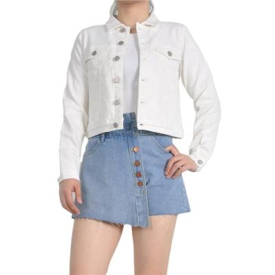 China Knit Denim Custom Wholesale Button Female Loose Thick Pockets Spandex Cotton Knit White Denim Lattice Jacket Women for sale