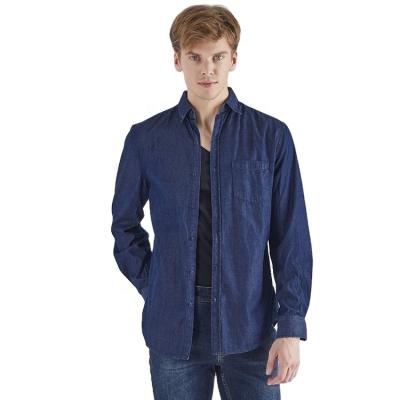 China Wholesale Original Indigo Rinse Denim Men's Lattice Jacket Men's Raw Fitness Casual Shirts Woven Basic Branded Outdoor Casual Shirts for sale