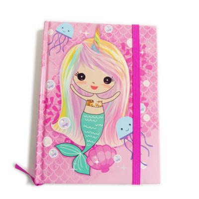 China Customized Glue Binding Ribbon Paper Notebook With Elastic Band-Mermaid Image Printing for sale