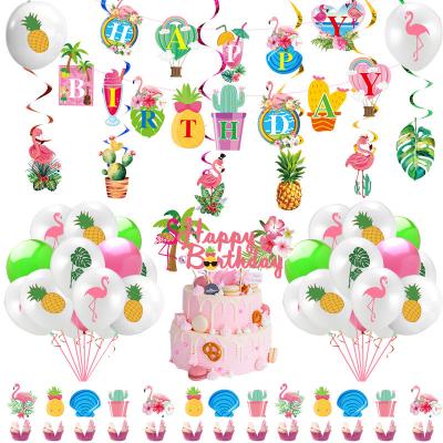 China Party Decoration Hawaii Birthday Party Pull Flag Insert Row Rotation Decoration Flamingo Hanging Set for sale