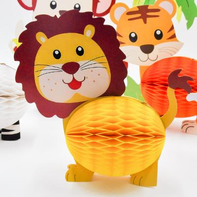 China Paper Jungle Theme Baby Boy Girl Kids Happy Birthday Party Decorations Table Centerpiece Animal Honeycomb Ball Set for sale