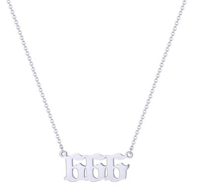 China Custom Silver English Numerology Necklace 666 Angle Number Pendant Necklace Lead Free Nickel Free Stainless Steel Old for sale