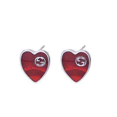 China Fashion Streetwear 925 Lead Free Nickel Free 925 Silver Plated Enamel Heart Double G Shape Stud Earrings for sale