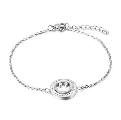 China High Quality Cavity Lead Free Nickel Free Smiley Face 316L Stainless Steel Zircon Woman Bangle Happy Smile Bracelet for sale