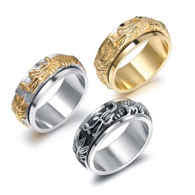 China Two Color Lead Free Nickel Free Gold Plated Stainless Steel Dragon Vintage Punk Men Animal Ring for sale