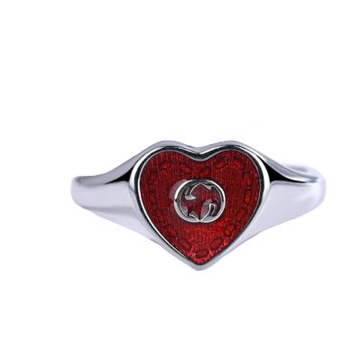 China New Trend Lead Free Nickel Free Red Blue Enamel Heart-Shaped Opening Seal Ring for sale