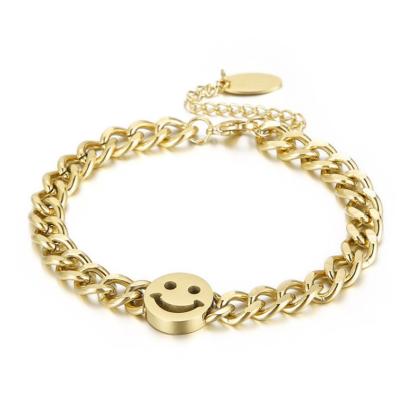 China Vintage Design Lead Free Nickel Free Stainless Steel Happy Face Twisted Chain Bracelet Hip Hop Smiley Face Charm Bracelet for sale