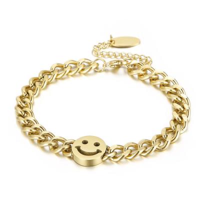 China Lead Free Nickel Free Street Wear Hip Hop Smile Face Chain Bracelet Hollow Cut Cuban Man Women Retro for sale