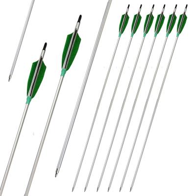 China Fit for compound bow & Recurve Bow 500 Spine Archery Arrows Aluminum Shaft With 100 Grain Sweep Tips Real Turkey Feather Fit For Compound Recurve Bow for sale