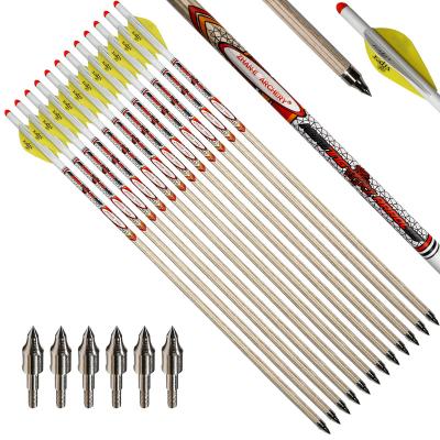 China Fit for Hunting Crossbow Carbon Archery Crossbow Bolt Wood Grain Mixed Pattern with Field Tips Vanes Crossbow Outdoor Hunting Arrows for sale