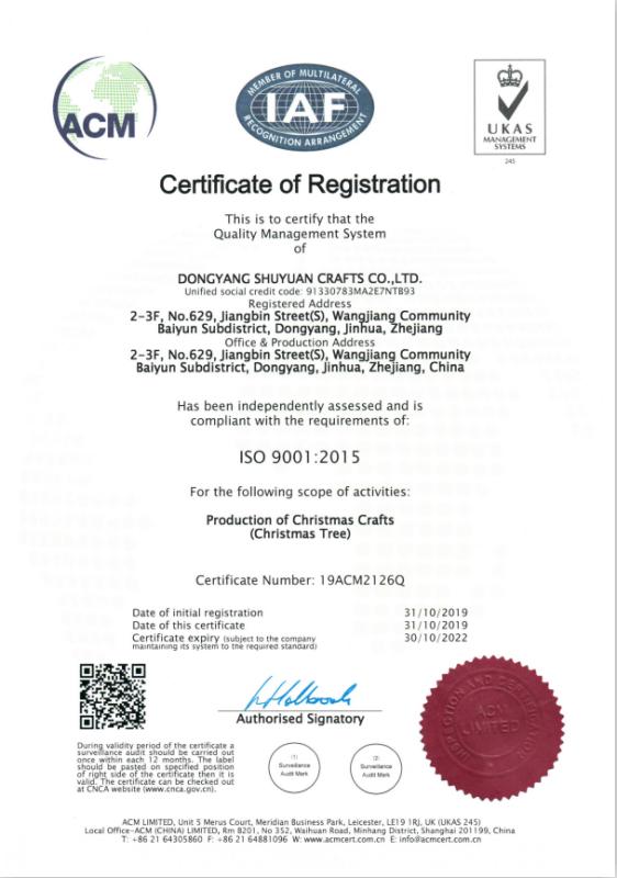 ISO9001 - Dongyang Wangjingcan Arts&Crafts Co., Ltd.