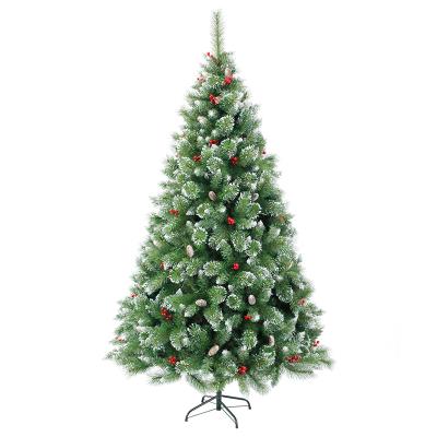 China 2021 Hot Sales PVC Unique Customized Mixed Pine Needle And Pine Needle Christmas Tree With Red Berries For Christmas Home Ornaments for sale