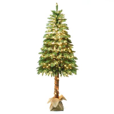 China 2022 Hot Selling Customized Amazon Artificial Green PVC With Lights Wooden Christmas Tree For Christmas Home Decoration for sale