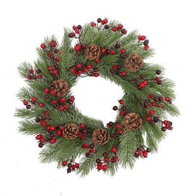 China 2021 hot sale Christmas wreath pe berries red pine ornament Christmast Christmas wreath simple green Christmas decoration for sale