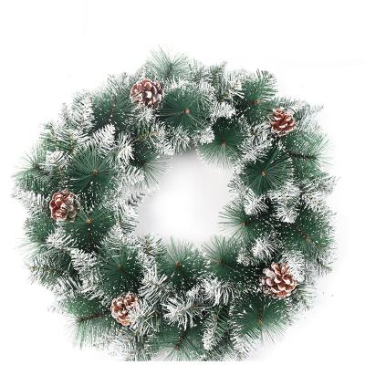 China 50cm Christmast Ornament Spot Maker Flocked Mixed Pine Needle Christmas Wreath Christmas Flower Braid Rattan Christmas Wreath for sale