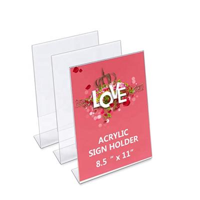 China Modern High Quality Custom Printed Cheap L Shape Clear Transparent Acrylic Display Stand Sign Holder for sale