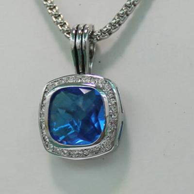 China (N-05)Wholesale Blue Topaz Silver box Chain Pendant Necklace Fashion Jewelry For Gift/Part for sale