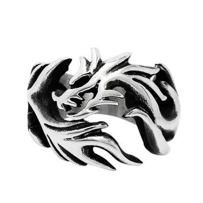 China Men's Vintage Old Silver Plated Titanium Stainless Steel Dragon Ring (SA126) for sale