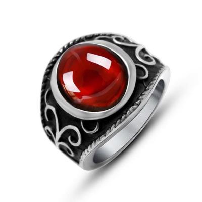 China Men's Titanium Stainless Steel Vintage Ring with Red Cubic Zirconia (SA704) for sale