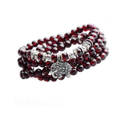 China 5mm-6mm Natural Garnet Strand Bracelet with Vintage Sterling Silver Charm (B042861W) for sale