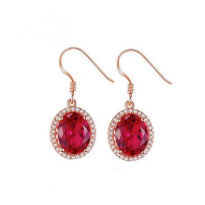 China 18k Rose Gold Plated Sterling Silver Red Cubic Zircon Dangle Earrings(E12145) for sale