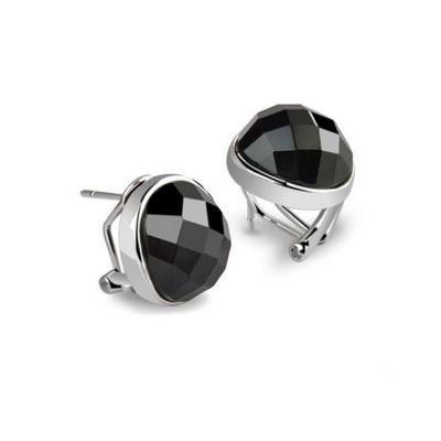 China Sterling Silver Oval Black Cubic Zirconia Stud Earrings(E12284BLACK) for sale