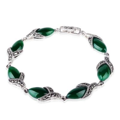 China 925 Silver Thailand Vintage  Green Agate Women Bracelet (LB001) for sale