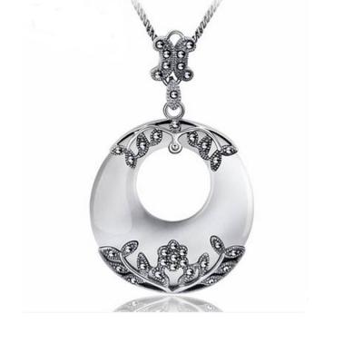 China Thai Silver Moon Stone Pendant Necklace Marcasite Vintage Jewelry(N11061WHITE) for sale