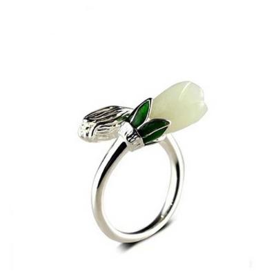 China Adjustable Retro Enamel 925 Sterling Silver Natural Hetian Jade Ring (R1706191) for sale