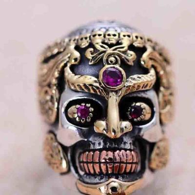 China Men Jewelry Golden 925 Silver Two Tone Skull Retro Ring (048115) for sale