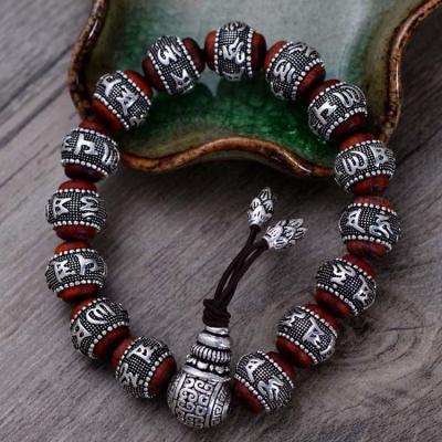 China Women and Men Sterling Silver Wrap Sandalwood Bead Strand Bracelet Couples Jewelry(B20180102) for sale