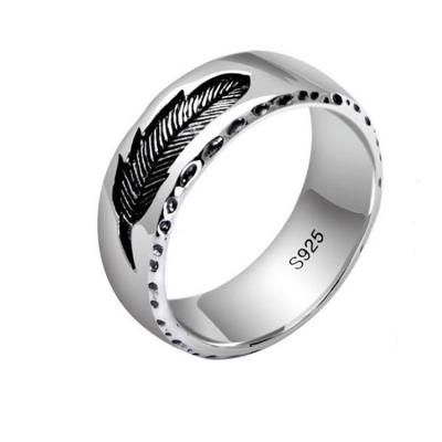 China Mens Womens Simple Plain 925 Sterling Silver Feather Band Ring Finger Jewelry（XH051739W） for sale