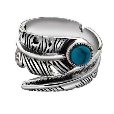 China Turquoise Adjustable Tribal Feather Ring 925 Sterling Silver Band Ring (024952) for sale