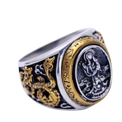 China Mens 925 Silver Golden Two Tone Retro Dragon Black Silver Ring (XH047664W) for sale