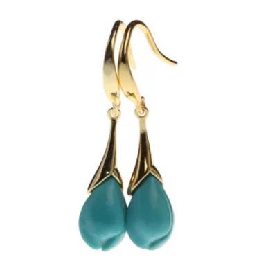 China 18K Gold Plated Sterling 925 Silver Turquoise Sculptured Tulip Drop Earring (EZ04925534) for sale