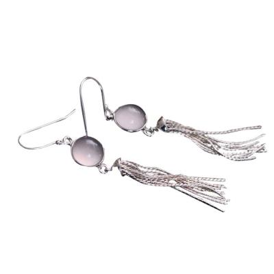 China Sterling Silver Tassels Rose Quartz Drop Earring (058958) for sale